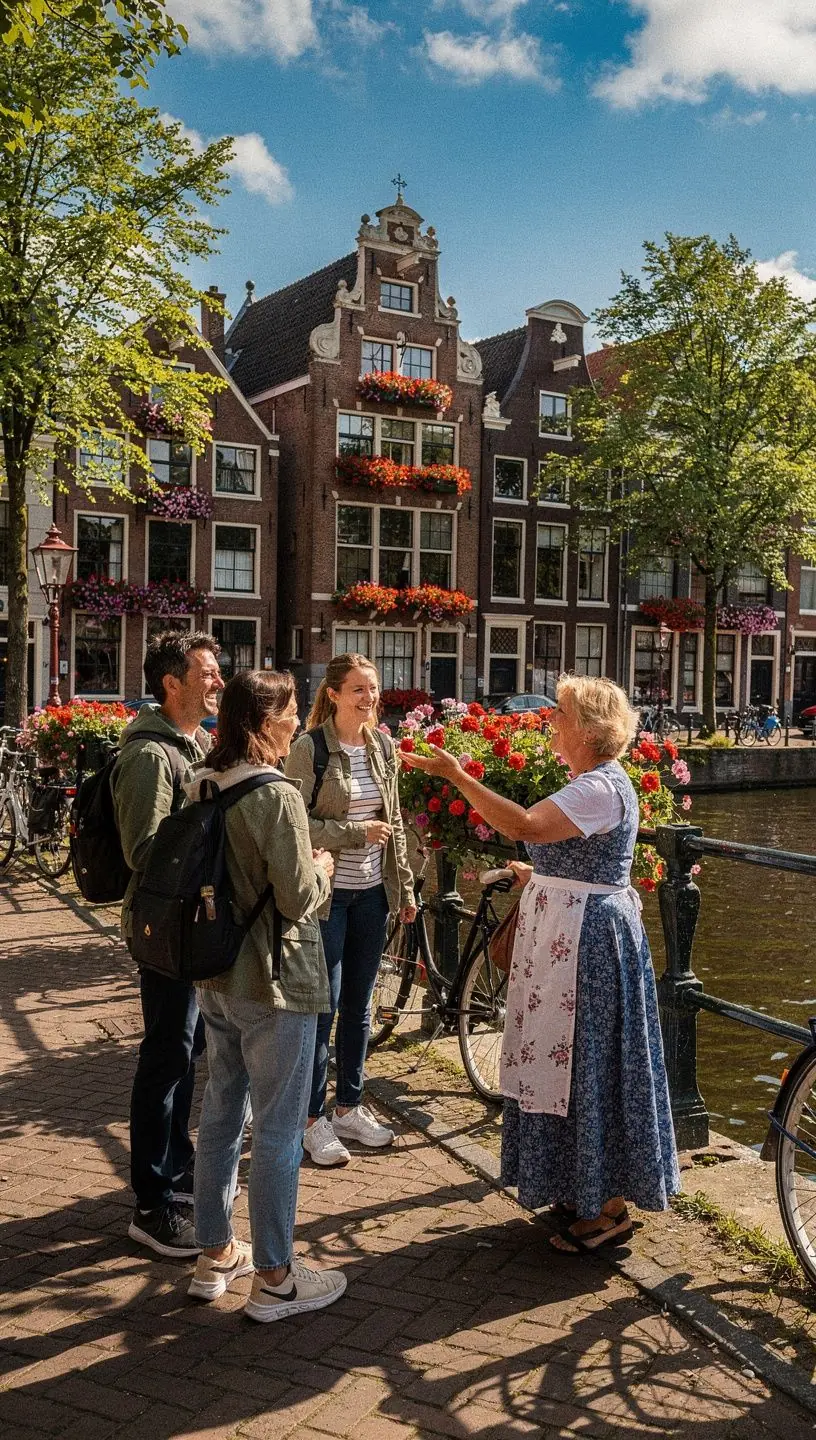 Een prachtig uitzicht op een typisch Nederlands kanaal met historische gebouwen aan de oever.